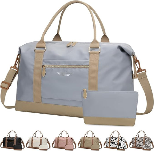 Travel Duffle Bag for Women, Weekender Bags,Hospital Bag for Labor Delivery,Lightweight Tote Duffel Overnight Bag with Luggage Sleeve,Airplane Travel Bags with Toiletry Bag,Large,Light Blue