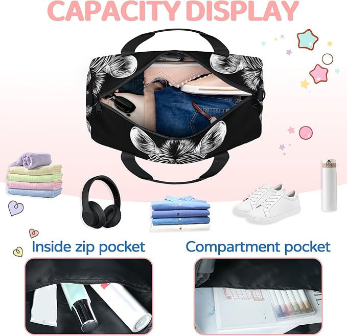 Zebra Travel Duffle Bag for Women Men, Overnight Weekender Bag, Carry on Tote for Sport Gym