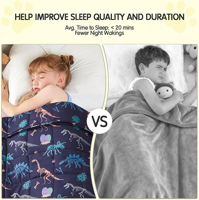 yescool Dinosaur Weighted Blanket 5 Pounds Cooling Weighted Lap Blanket, Navy Heavy Blankets for Sleeping, Weighted Throw Blankets Gifts for 40-60lbs, 36"x48"