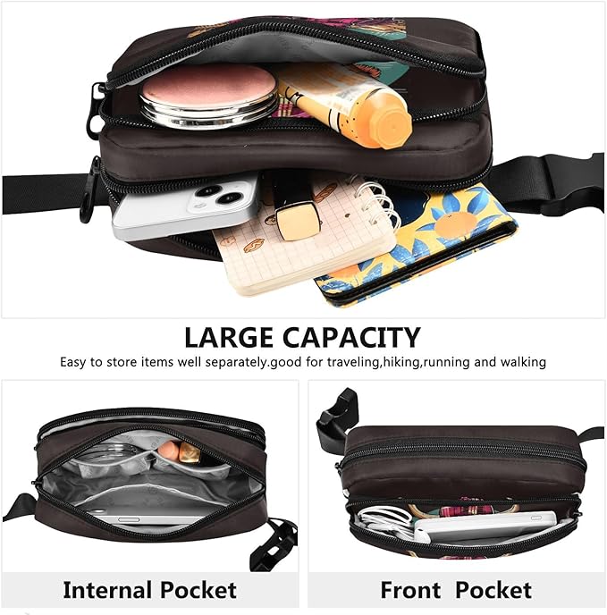 Scottish Highland Cow with Plaid Set Fanny Pack for Women Men Water Resistant Fashion Waist Packs with Adjustable Strap Belt Bag for Travel Workout Jogging Hiking 21218539