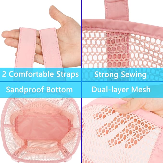Fammart Mesh Beach Bag for Women, Casual Hobo Bags Large Beach Tote for Pool Travel Cruise Vacation Essentials