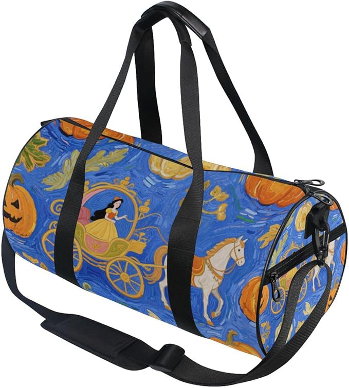 Princess Carriage Blue Art Painting Waterproof Travel Bag Gym Workout Bag