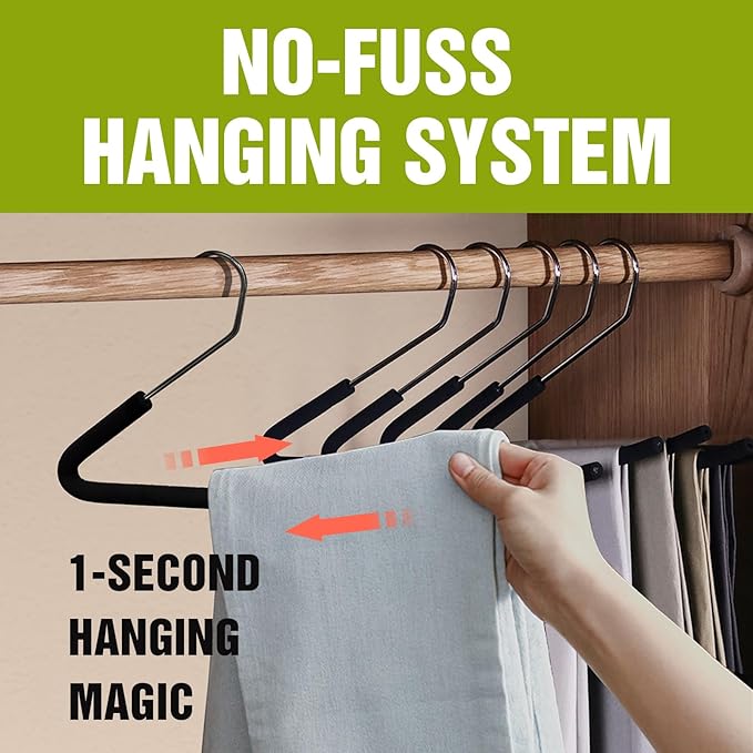 Spring Fever Open Ended Non Slip Sponge Padded Pants Hangers - Chrome Plating Foam Heavy Duty Space Saving Black Long 5