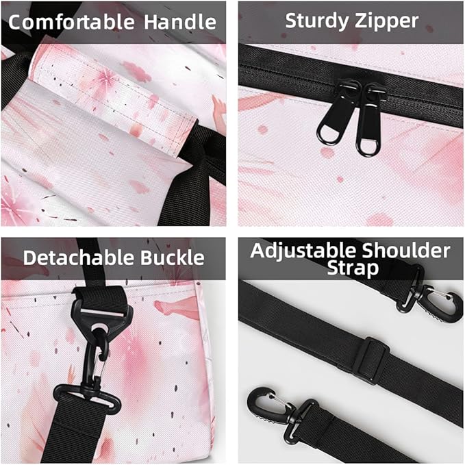 Duffle Bag for Women Men, Pink Ballet Watercolor Gym Bag for Travel Sports, Lightweight Waterproof Weekender Overnight Bags with Adjustable Strap