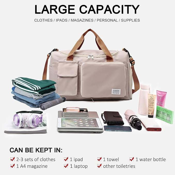 Small Gym Bag for Women, Travel Duffle Bag Carry On Weekender Bag with Shoe Compartment