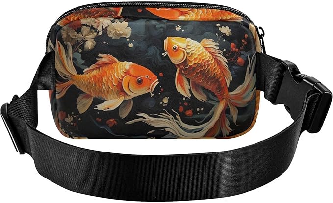 Two Golden Koi Water Plants Flowers Fanny Pack for Women Men Water Resistant Fashion Waist Packs with Adjustable Strap Belt Bag for Travel Workout Jogging Hiking 21219645