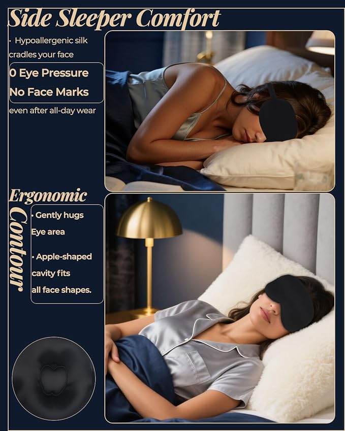 3D Silk Sleep Mask, Eye Pillow for Insomnia Relief (Black)