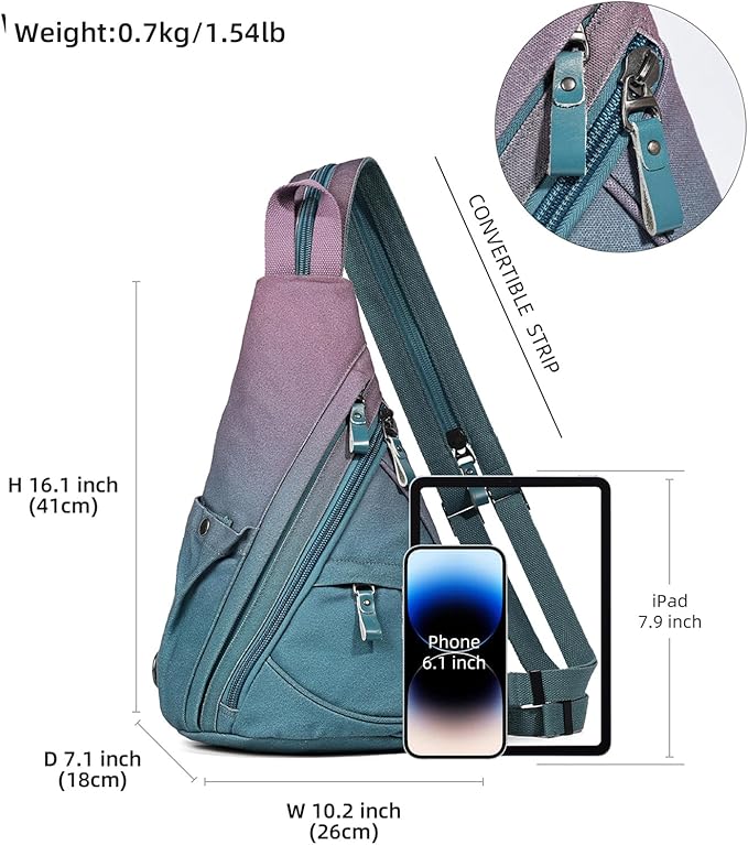 KL928 Canvas Sling Bag - Small Crossbody Backpack Shoulder Casual Daypack Rucksack for Men Women(Large Version, Violet+GrayishBlue)