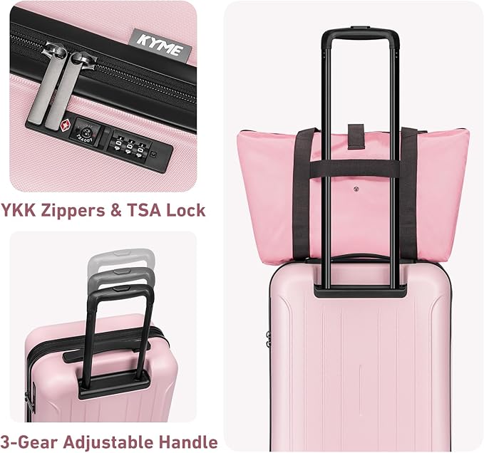 KYME Carry On Luggage Sets 3 Piece 20 Inch Suitcase Set with Duffel Bag ABS+PC Hardshell Travel Luggage with Spinner Wheels TSA Lock (Pink, 3Pcs Set)