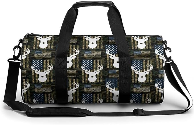 Beach Swim Bags American Flag Camo Deer Men Women Duffle Bag Foldable Gym Bag Lightweight Travel Sports Bags for Men and Women