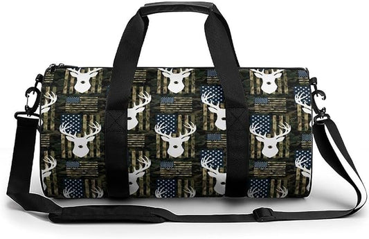 Beach Swim Bags American Flag Camo Deer Men Women Duffle Bag Foldable Gym Bag Lightweight Travel Sports Bags for Men and Women