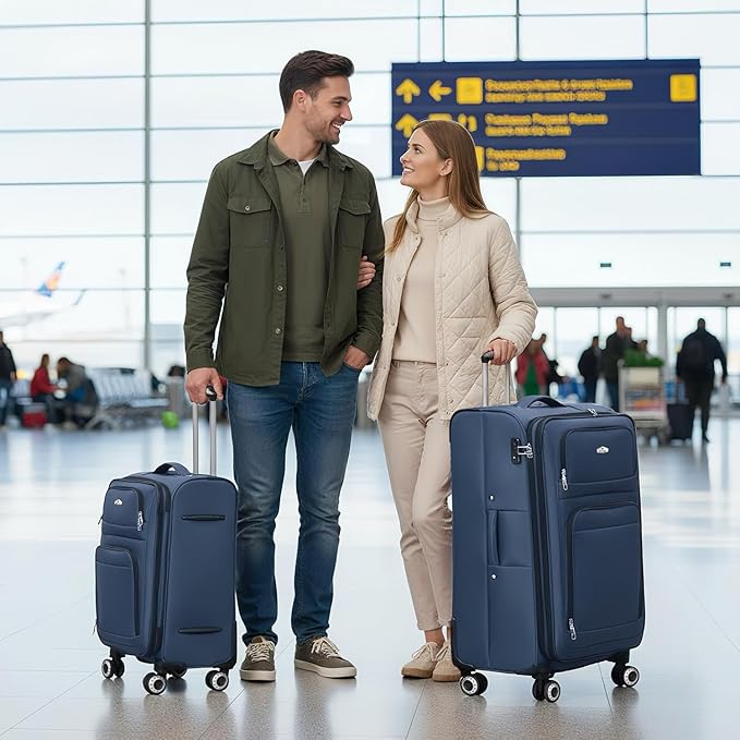 Softside Luggage Sets 2 Piece,Expandable15% Lightweight Durable Suitcase Sets Double Spinner Wheels & w/Combination LOCK（Blue,20in/30in）
