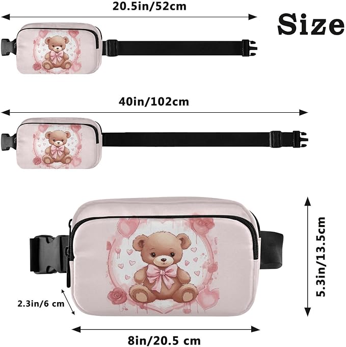 Valentine Teddy Bear Hearts Fanny Pack for Women Men Water Resistant Fashion Waist Packs with Adjustable Strap Belt Bag for Travel Workout Jogging Hiking 21217843