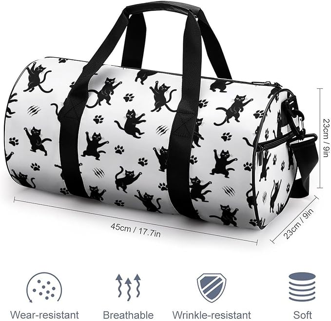 Weekender Carry on Beach Yoga Bag Sport Gym Fitness Tote Overnight Weekender Travel Bags for Men Women (Black Cat Paw Print)