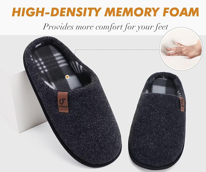 COFACE Unisex Mens Womens Cozy Memory Foam Scuff Slippers Casual Slip On Warm House Shoes Indoor/Outdoor Felt Sandal Slippers Size 4-15