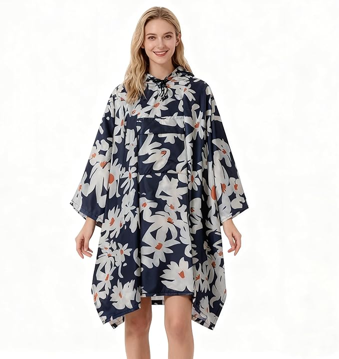 Hooded Rain Poncho for Adults - Waterproof Rain Coat and Lightweight Jacket 3-in-1 Multi-Function with Pockets