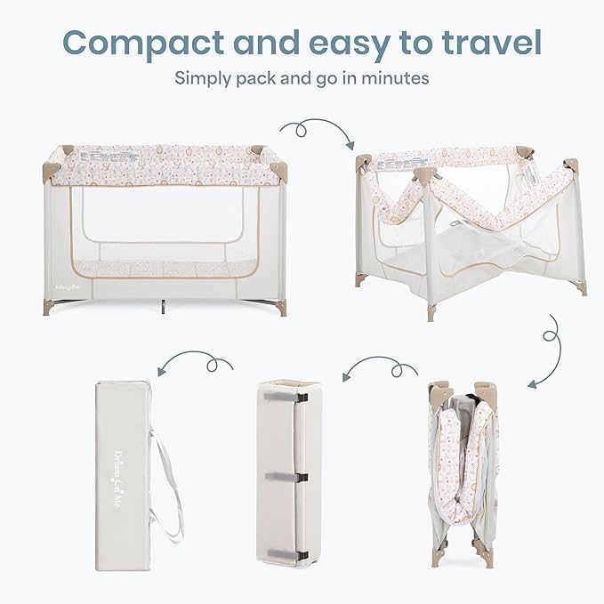 Dream On Me Zodiak Baby Playard, Breathable Mesh Sides, Soft Comfortable Mattress, Quick & Easy to Fold with Travel Carry Bag, Compact Space Saving Design - Beige