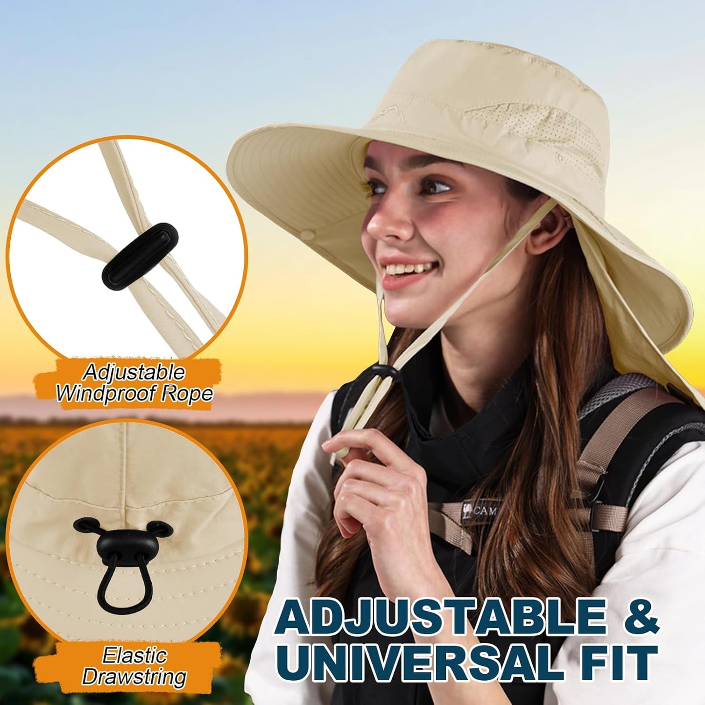 ZOORON Sun Hat for Men Women Fishing Hat with Neck Flap Wide Brim Bucket Hat UV Protection for Beach Camping Hiking