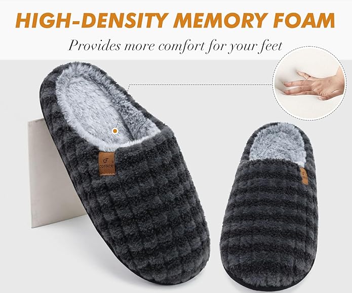 COFACE Mens Cozy Memory Foam Scuff Slippers Casual Slip On Warm House Shoes Indoor/Outdoor Sandal Slippers With Arch Support Rubber Sole Size 7-15
