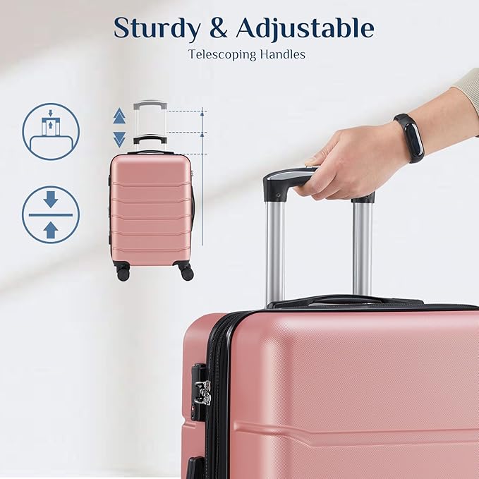 NEWBULIG Suitcases Spinner Wheels Lightweight Expandable Travel Hard Shell Luggage with TSA Lock, Pink, 3-PCS Set (20/24/28 Inch)