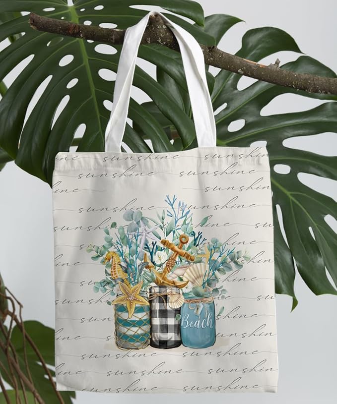 Beach Summer Canvas Tote Bag for Women Teen Girls Gifts Cute Small Travel Work Tote Bags Reusable Grocery Bags