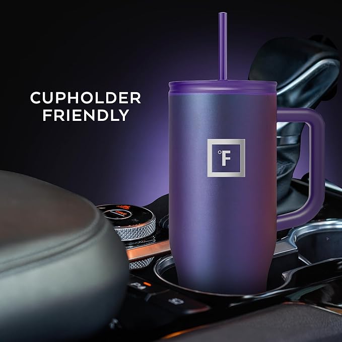 IRON °FLASK Co-Pilot Insulated Mug w/Straw & Flip Cap Lids - Cup Holder Bottle for Hot, Cold Drink - Leak-Proof - Water, Coffee Portable Travel Mug - Dark Night, 40 Oz