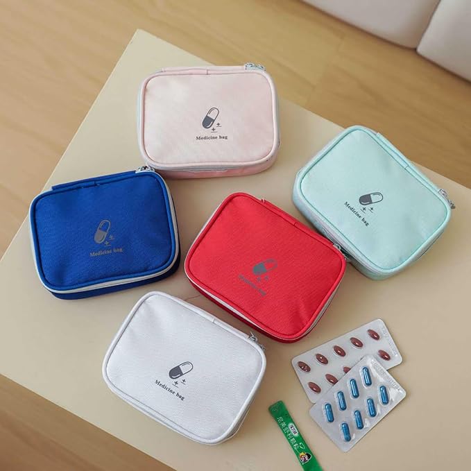 Small Empty First Aid Bag, Compact Travel Medicine Pouch Double Zippers Cute Pill Pocket for Travel Home,Blue