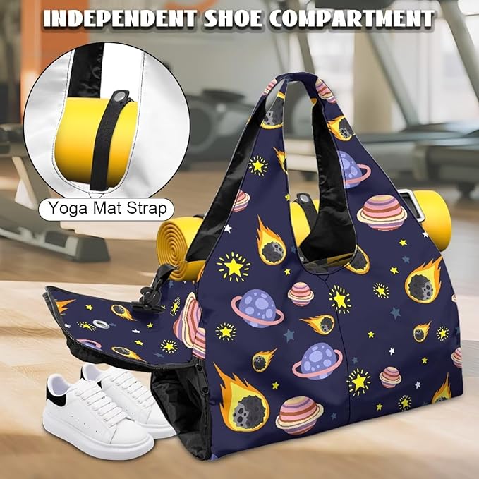 Mens Tote Bag Carrying Workout Gear Makeup Accessories Gym Bags with Yoga Mat Holder, Shoe Compartment, Wet Dry Storage Pockets Backpack for Travel