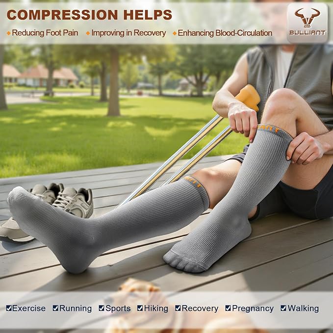 BULLIANT Compression Socks 3Pairs-15-20mmHg Circulation Support Men Women Hiking Sports Recovery-Upgraded Wicking Tech