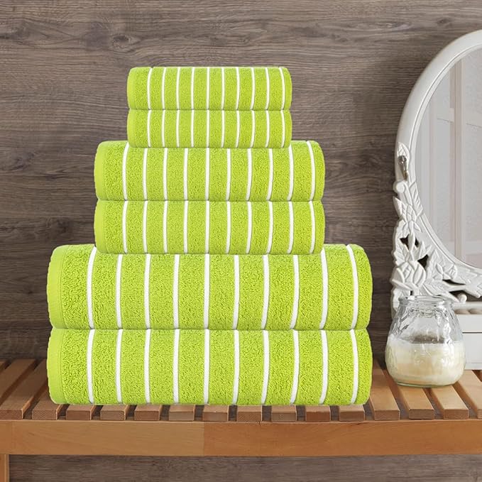 CASA COPENHAGEN Ecstatic 6Pcs 100% Egyptian Cotton Large Designer Towels Gift Set- Lime Green, 600GSM, 2Bath 2Hand 2Washcloths, Bath Towels for Bathroom Set for Women & Men