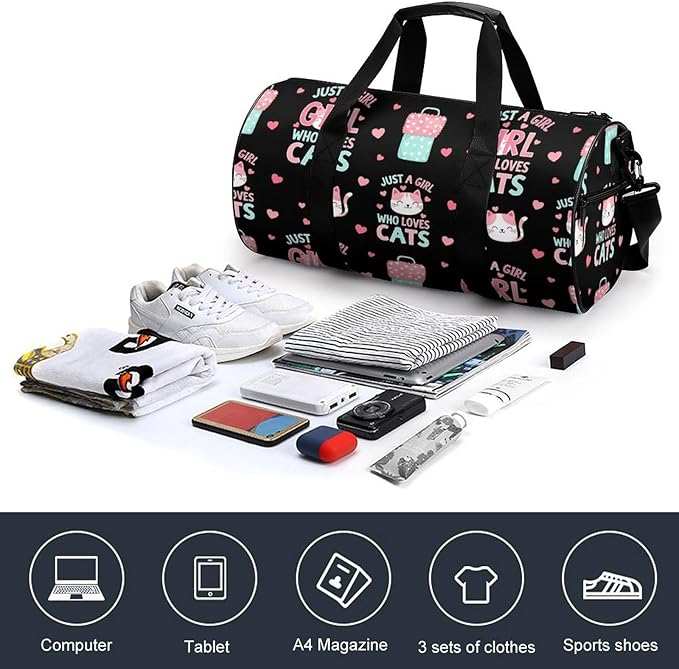 Weekender Carry on Beach Yoga Overnight Luggage Bag Gym Sports Travel Workout Bag Overnight Bags (Just A Girl Who Loves Cute Cats)
