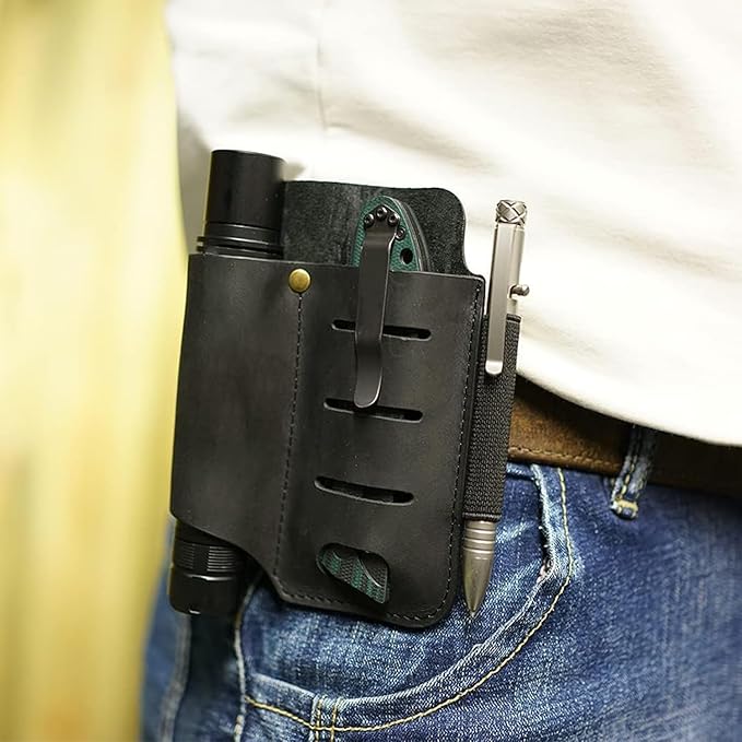 VIPERADE PJ15 Multitool Sheath for Belt, Leather Flashlight Holster, EDC Belt Organizer, Leather EDC Pocket Organizer, Flashlight Sheath