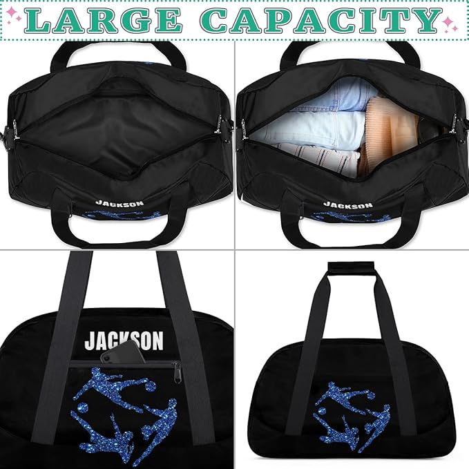 Custom Gym Duffel for Kids Boys,Personalized Black Duffel Bag Overnight Bags for Travel Weekender Practice Sports