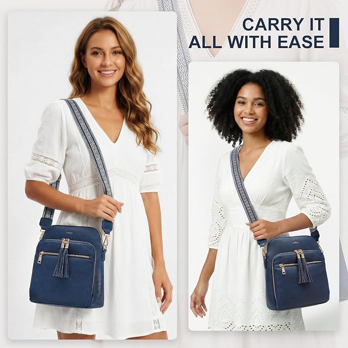 Women's Leather Crossbody Bags Anti Theft Purses RFID Blocking Handbags Trendy Travel Adjustable Strap Tassel