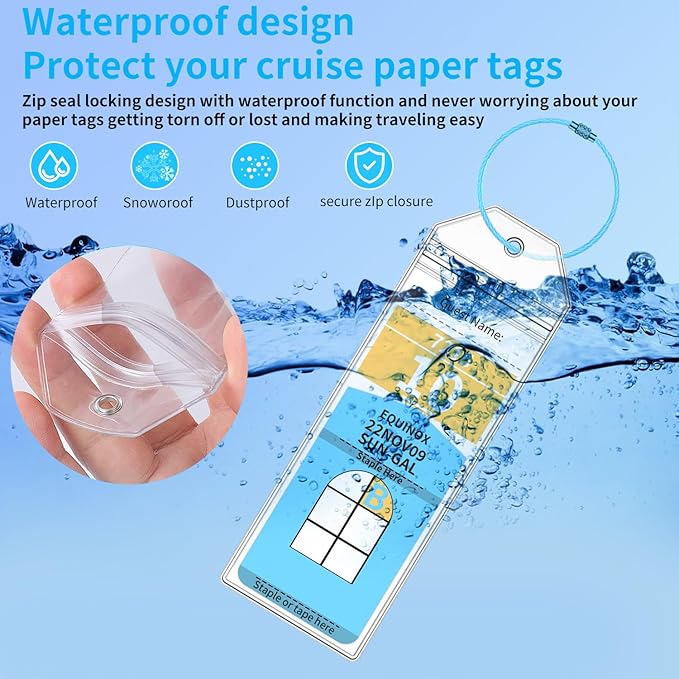 Royal Caribbean Luggage Tag Holders, 10 Pack Zip Seal Clear Cruise Luggage Tag Holder with Steel Loops for Royal Caribbean & Celebrity Cruise Essentials (10 Pcs with 10 Colors Ring)