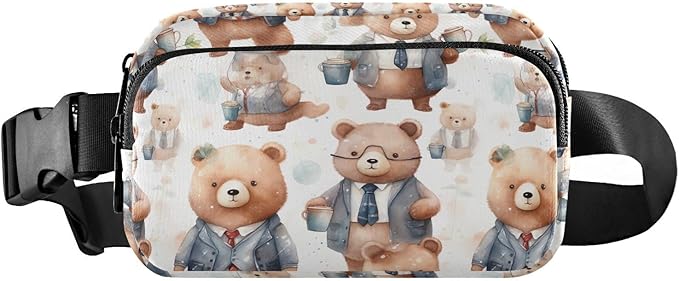 Cute Bears in Suits Fanny Pack for Women Men Water Resistant Fashion Waist Packs with Adjustable Strap Belt Bag for Travel Workout Jogging Hiking 21219732