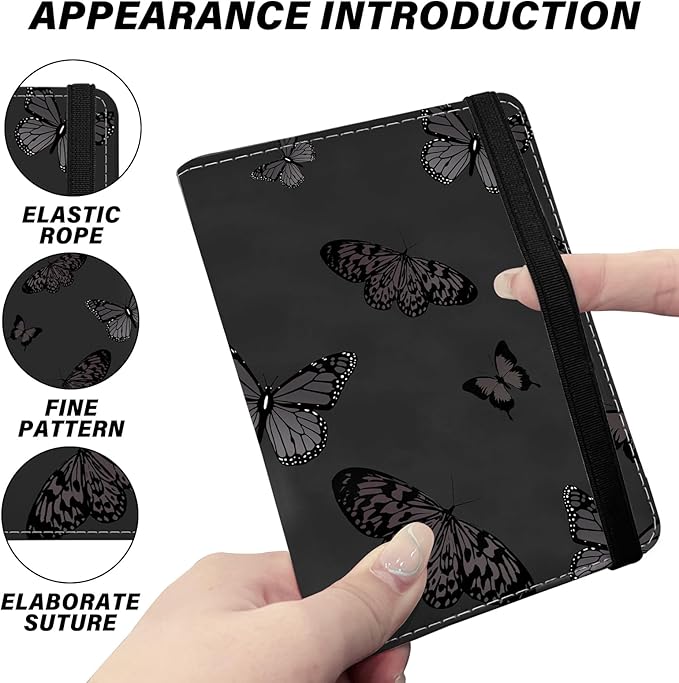 Cute Passport Holder and Holder Combo Passport Cover with RFID Blocking Women Men Compatible Wallet Credit Card Protector(Black Butterfly)