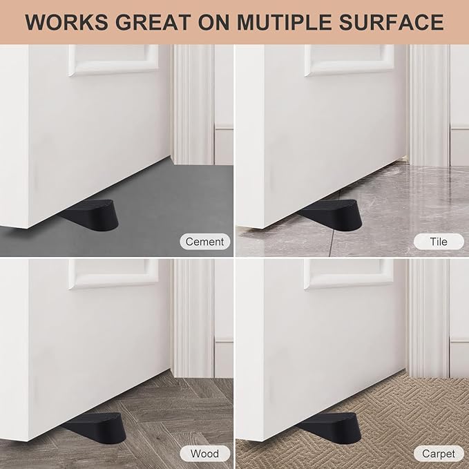 Big Door Stoppers for Bottom of Door on Floor, Premium Big Rubber Door Stop Wedge, Floor Sturdy Stackable Door Stops for Carpet Heavy Duty Door, Door Gaps (Big 2 Pack, Black)
