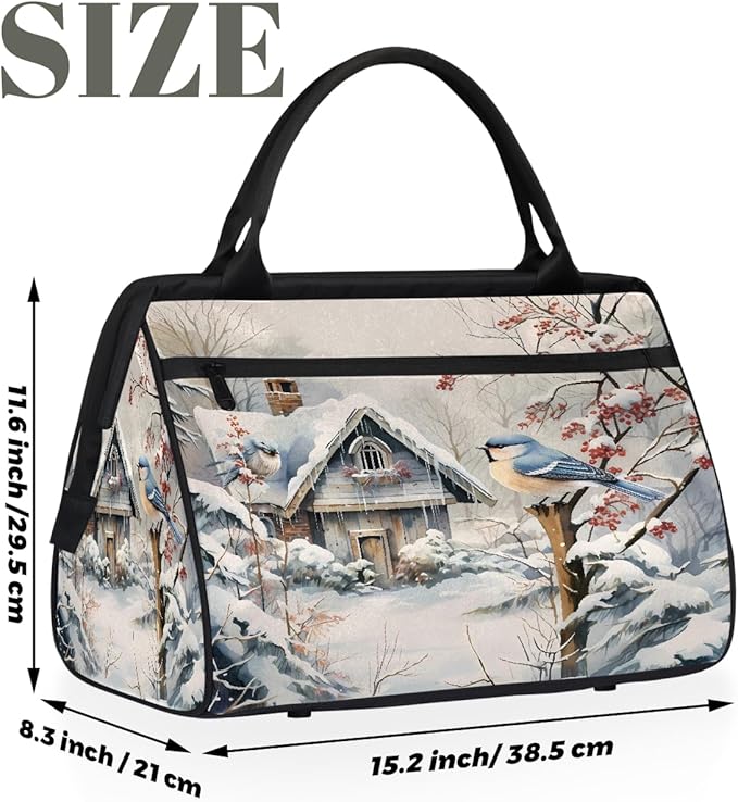 Travel Duffel Bag, Winter Christmas Bird Waterproof Sports Gym Duffle Bag, Large Capacity Weekender Carry On Overnight Bags for Women Men