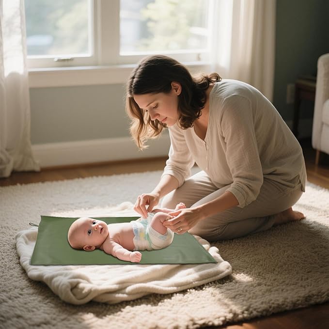 Sage Green Diaper Changing Pad for Baby, Portable Baby Changing Mat for Travel or Home, Foldable Mat Fits Perfectly in Diaper Bag (67-03)