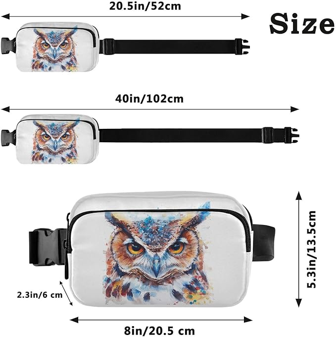 Watercolor Owl Fanny Pack for Women Men Water Resistant Fashion Waist Packs with Adjustable Strap Belt Bag for Travel Workout Jogging Hiking 21220095