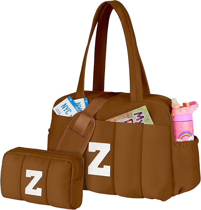 Duffle Bag with Letter, Carry On Bags for Women，Gifts for Sisters-Overnight Bag with Wet Pocket，Lightweight Travel Bags Personalized Gym Tote with Makeup Pouch