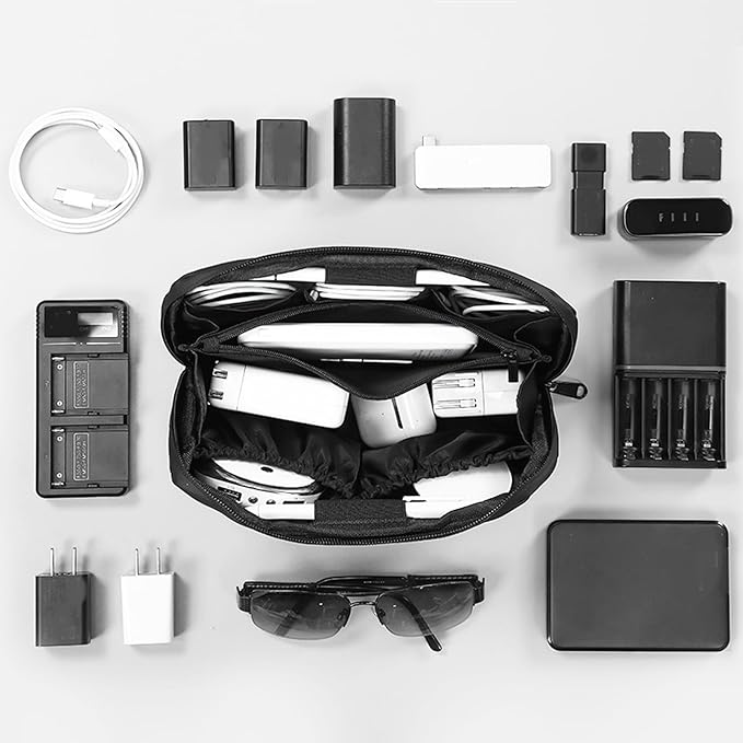 RIGHT AWAY Travel Tech Pouch，Waterproof Cord Case，Electronics Organizer Travel Case，Cable Organizer Storage Bag For Phone, Charger, Accessories(BLACK)
