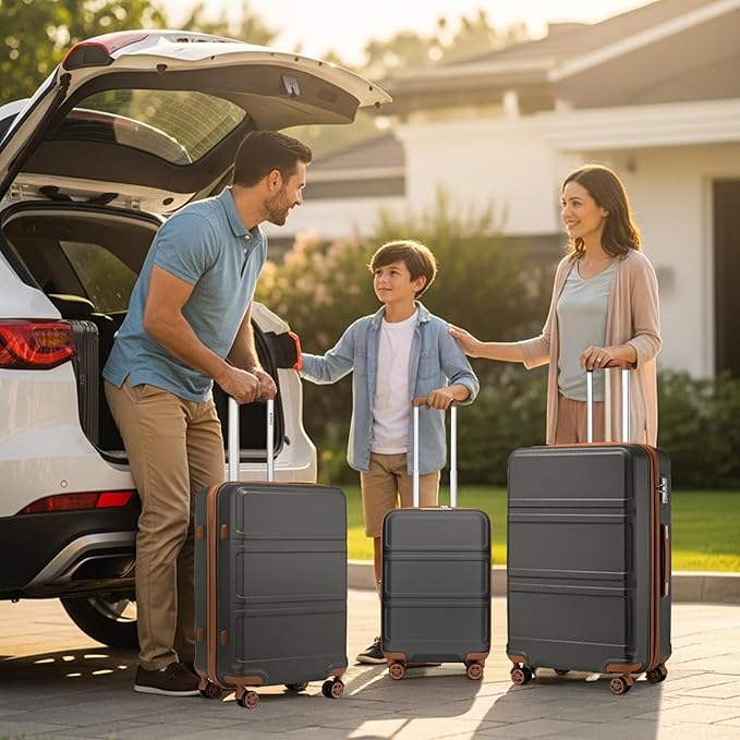 Kono Suitcase Set 3 Piece Luggage Set Expandable PC+ABS Carry On Hardside Luggage with TSA Lock Spinner Wheels (Apricot Grey, 6 piece set)