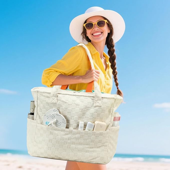 LEDAOU Large Beach Bag Women Waterproof Sandproof Zipper Beach Tote Pool Bag for Swim Gym Grocery Travel with Wet Pocket | Waterproof, Sandproof, Zipper, Pool, Gym, Grocery