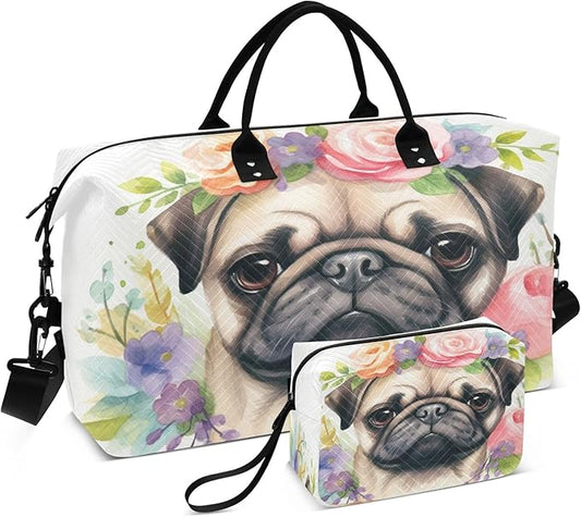 Pug Dog Travel Duffle Bag Gym Yoga Carry on Bags for Men Women Weekender Bag