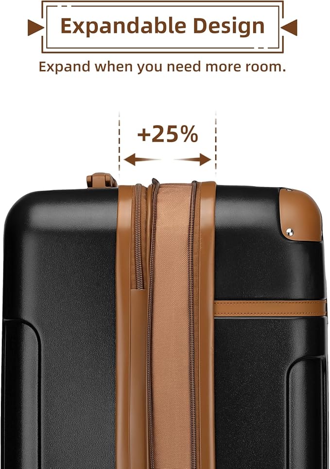 LARVENDER Carry On Luggage 22x14x9 Airline Approved with Spinner Wheels, Expandable 20 Inch Luggage with TSA Lock, Hard Shell Carry On Suitcases for Women Men, Black