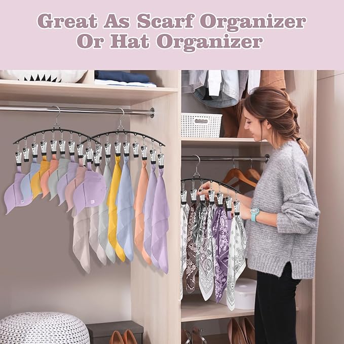 Legging Organizer for Closet 360° Swivel, Metal Yoga Pants Hanger 2 Pack w/10 Clips Holds 20 Leggings, Space Saving Hanger Closet Organizers and Storage, Pants Hangers for Pants, Skirts, Hats (Black)