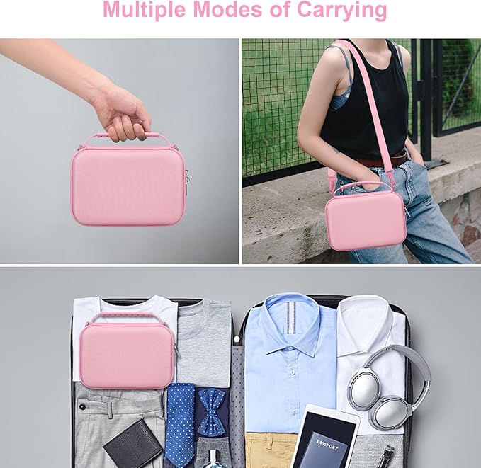 Canboc Carrying Camera Case for Sony ZV-1F/ ZV-1/ ZV-1II Vlog Digital Camera & Vlogger Accessory Kit Tripod, Travel Storage Bag with Strap, Mesh Pocket fit Cable, Pink