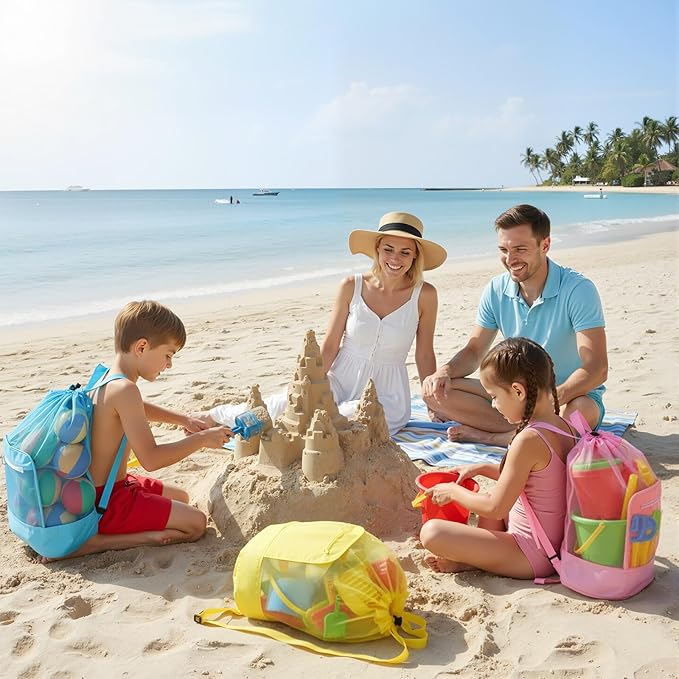 3 Pcs Mesh Beach Bags Portable Mesh Shower Beach Toy Bag With Drawstring Extra Large Tote Hanging Toiletry Bath Organizer for Camping Swimming Gym Travel